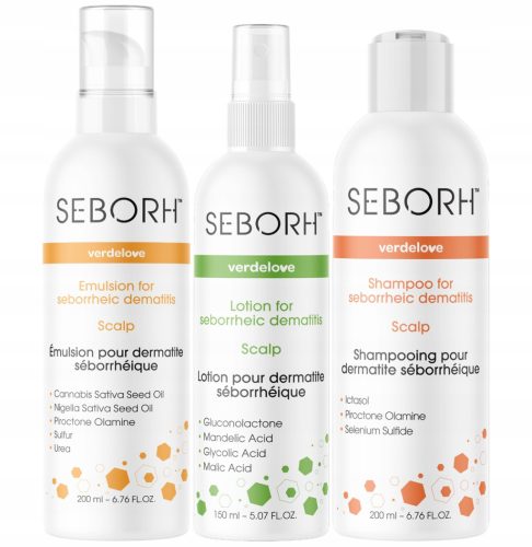 Seborh Pflegeset für seborrhoische Dermatitis der Kopfhaut: Shampoo, Emulsion, Lösung