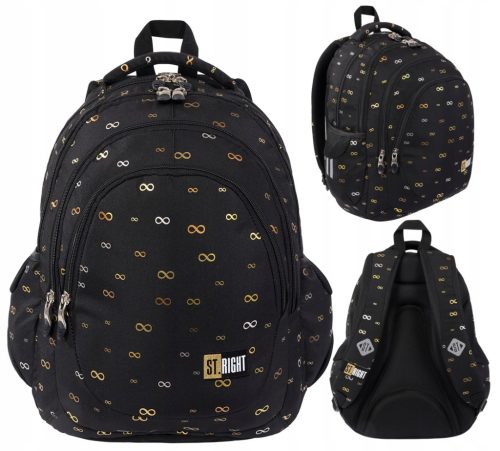 Schulrucksack für Mädchen STRIGHT in Schwarz-Gold mit Unendlichkeitsmotiv