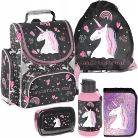   Paso Einhorn-Schulset für Mädchen – ergonomische Tasche, Federmäppchen, Schuhbeutel, Flasche und Snackbox