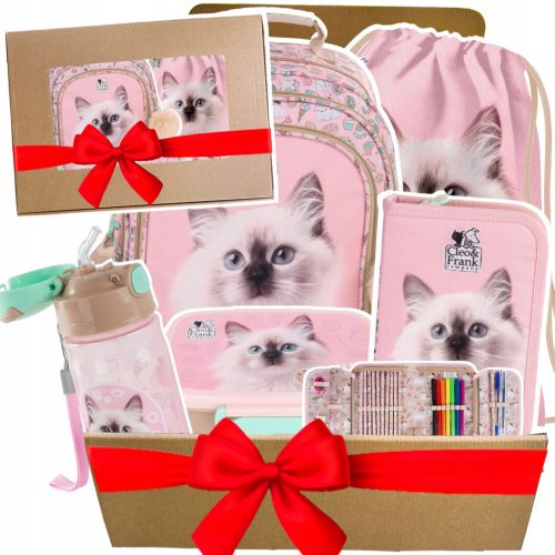 5-in-1 Cleo & Frank Katzen-Schulrucksack-Set für Mädchen