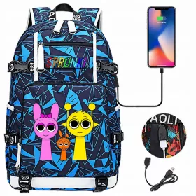   Hochwertiger Schulrucksack Sprunki mit USB-Anschluss in verschiedenen Farben und Mustern