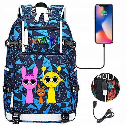 Hochwertiger Schulrucksack Sprunki mit USB-Anschluss in verschiedenen Farben und Mustern