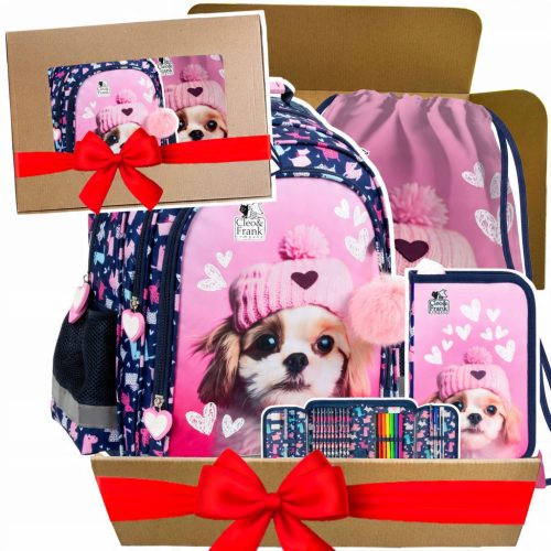 3-in-1 Schulset von CLEO & FRANK mit niedlichem Hunde-Design für junge Schülerinnen