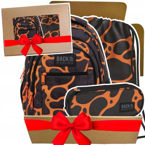 3-teiliges Schulset BackUP Magma: Rucksack, Etui & Sportbeutel in Feuerdesign
