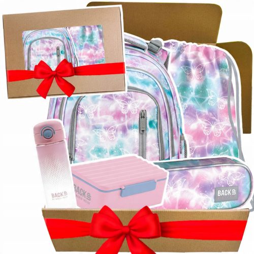 BackUP Schulset 5-tlg. – Pastellzauber Schmetterlinge mit Flasche und Lunchbox