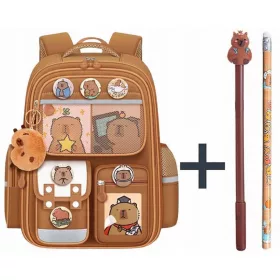   Praktischer Kapibara Schulrucksack mit Zubehör und reflektierenden Elementen