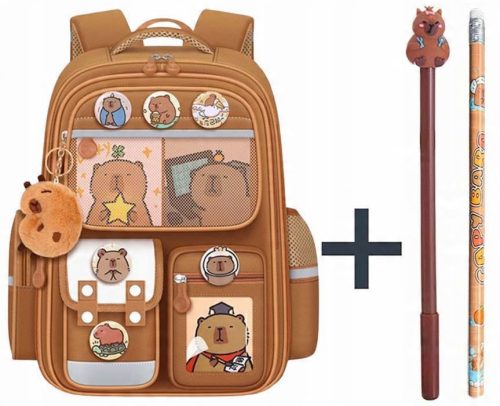 Praktischer Kapibara Schulrucksack mit Zubehör und reflektierenden Elementen
