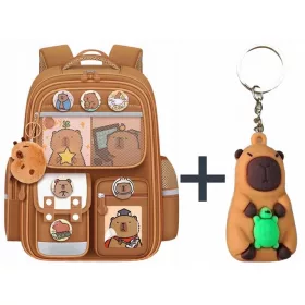   Wasserdichter Schulrucksack mit Kapibara Anhänger und Extra Charm