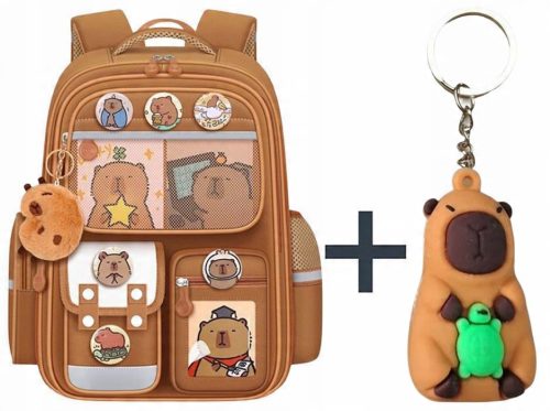 Wasserdichter Schulrucksack mit Kapibara Anhänger und Extra Charm