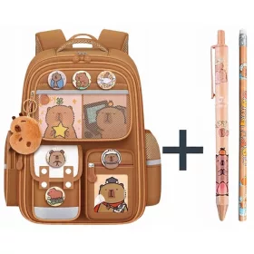   Schulrucksack Kapibara mit Anhänger, Stift und Bleistift - Wasserabweisend und Reflektierend