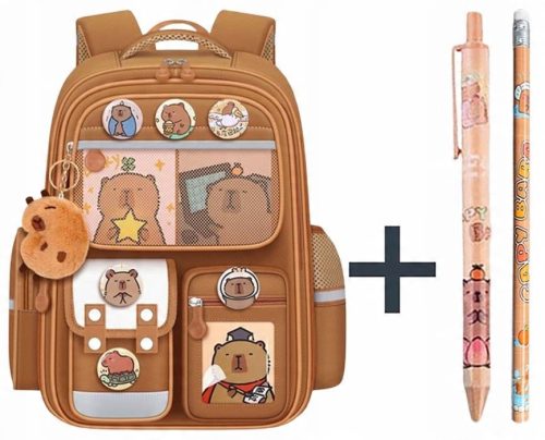 Schulrucksack Kapibara mit Anhänger, Stift und Bleistift - Wasserabweisend und Reflektierend