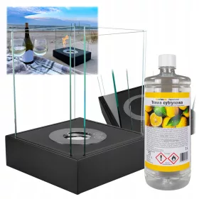   Sunset Garden Mini-Bio-Kamin Mattschwarz + 1L Bioethanol Zitronengras – Tragbarer Eleganter Bio-Kamin für Zuhause