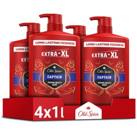    Old Spice Captain Herren Badeschaum, Duschgel und Shampoo 3in1, 4x1L