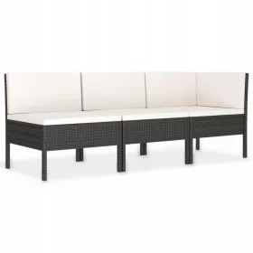   vidaXL 3-teiliges Garten-Lounge-Set mit Kissen, Schwarzes Rattan