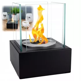   Bioethanol Kamin Smart Schwarz – Freistehend, Tragbar, Design Tischkamin mit Glas, 0,5–1 kW