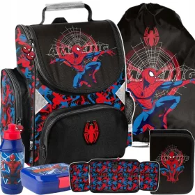   Paso Marvel Spider-Man 5-in-1-Schulset für Jungen – Schulranzen, Federmäppchen, Beutel, Flasche und Snackbox