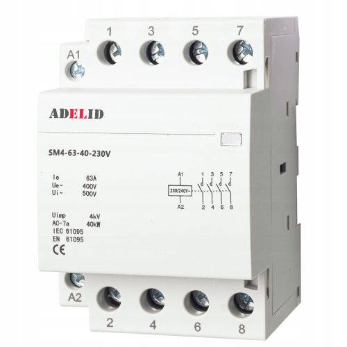 Adelid SM4 Schütz 63-40-230V FÜR TH35 RAIL 3 PHASE 4 KONTAKTE