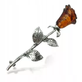  ROSE - SILBERBROSCHE MIT NATÜRLICHEM BERNSTEIN