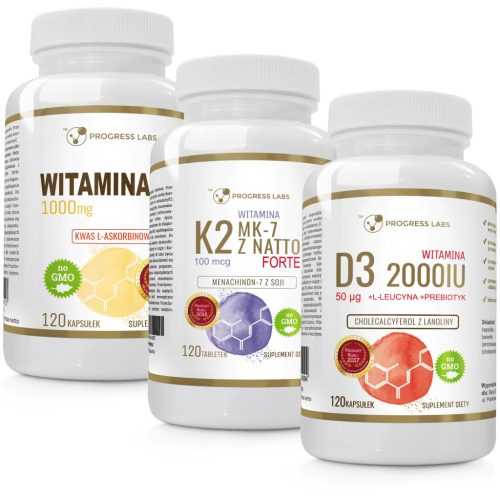 Vitamin-Set: Vitamin C 1000mg, D3 2000IU & K2 MK-7 100mcg von ForteProgress Labs