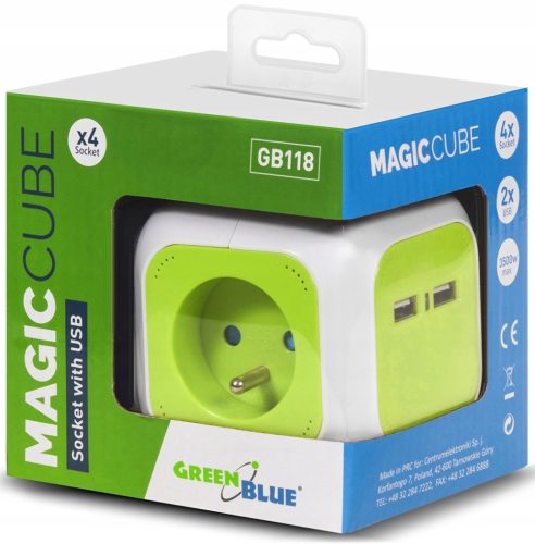 GreenBlue MagicCube GB118 Steckdosenleiste, 4 Steckdosen, 1,4 m, grün