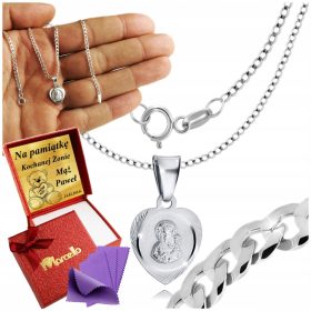    925 SILBERKETTENHALSKETTE FÜR FRAUEN, MUTTER-GOTTES-HERZMEDAILLE