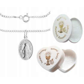  SILBERKETTE UND TAUFKOMMUNIONMEDAILLE, 50 CM