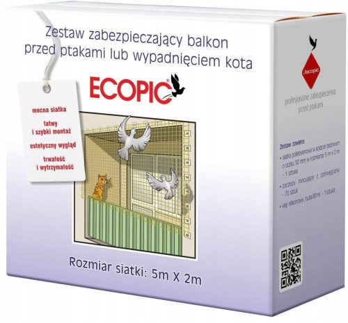  BALKONNETZ-SET FÜR KATZE, VÖGEL, TAUBEN 5X2m, ÖSE 50mm, OHNE BOHREN