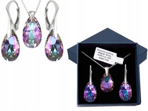  SILBERSCHMUCKSET MIT SWAROVSKI-KRISTALLEN MANDEL 16mm SILBER 925