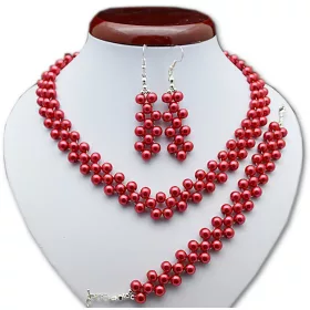  SCHMUCK-SET ROTE PERLEN-HALSKETTE Abend