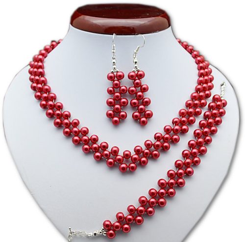  SCHMUCK-SET ROTE PERLEN-HALSKETTE Abend