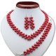  SCHMUCK-SET ROTE PERLEN-HALSKETTE Abend
