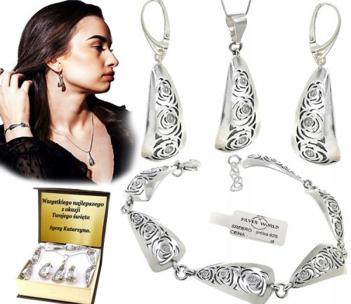  SCHÖNES SET AUS 925 SILBERSCHMUCK. SWAROVSKI-Strasssteine + GRAVUR