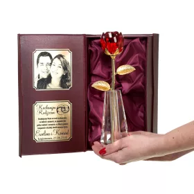  Rose als Geschenk zum Valentinstag, Fotovase mit Gravur