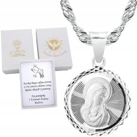   SILBERKETTE UND MEDAILLE GOTTESMUTTER KOMMUNION TAUFE BESTÄTIGUNG
