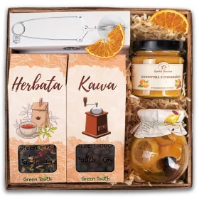  GESCHENKKORB mit Tee, Kaffee und Teesieb