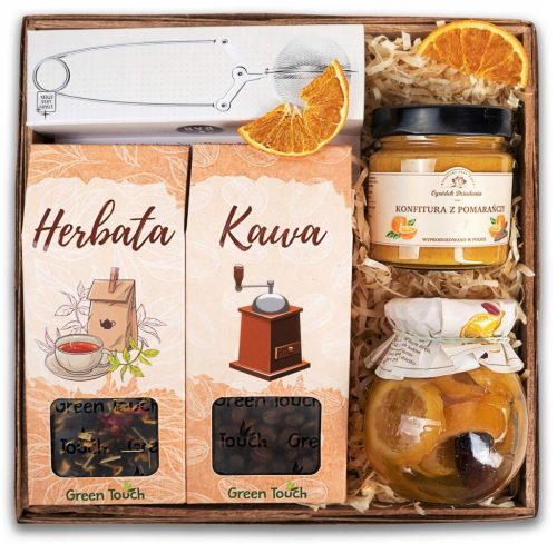  GESCHENKKORB mit Tee, Kaffee und Teesieb