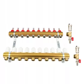  Etagenverteiler 10 Abschnitte, Messingkreise