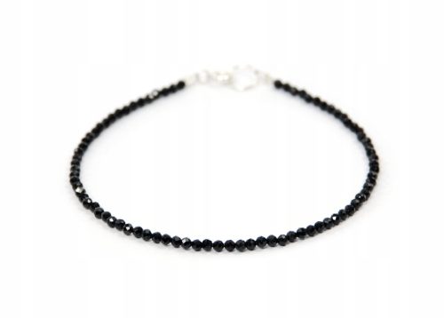 SCHWARZES TURMALIN-Armband mit 2 mm großen Silberperlen