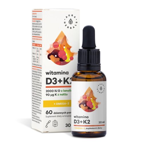 Vitamin D3 + K2MK7 + Omega-3 Tropfen von Aura Herbals - 900 Tropfen (30 ml)