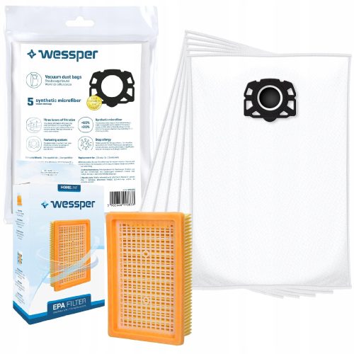  PROLINE eco Synthetik-Staubsaugerbeutel 5 Stk. + Wessper-Filter für Kärcher-Staubsauger, Ersatz 2.863-005.0