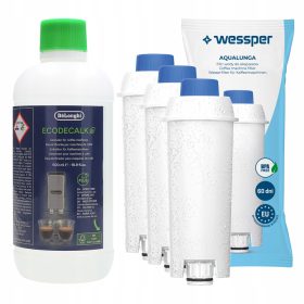    Flüssiger Entkalker für De'Longhi EcoDecalk Kaffeemaschinen 0,5 l + 3× Wessper AquaLunga WES039 Filtereinsatz 1 Stk.