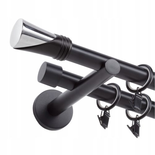 Eleganter Doppel-Karnis aus Metall, Schwarz, 19mm Durchmesser und 220cm Länge