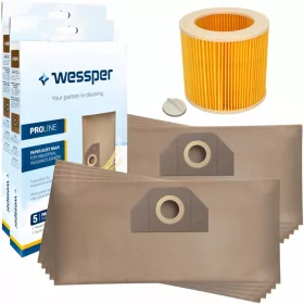    ProLine Papierstaubsaugerbeutel 10 Stück + Kärcher Staubsaugerfilter für KARCHER MV2 MV3 WD2 WD3 SE4001