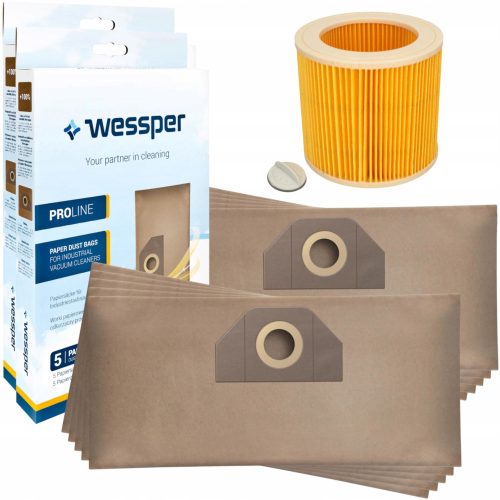  ProLine Papierstaubsaugerbeutel 10 Stück + Kärcher Staubsaugerfilter für KARCHER MV2 MV3 WD2 WD3 SE4001