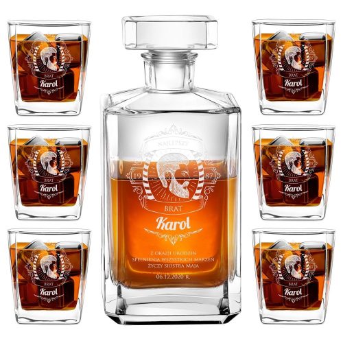  GLASKARAFFE MIT GRAVIERTEN GLÄSERN, GESCHENK FÜR PAPA
