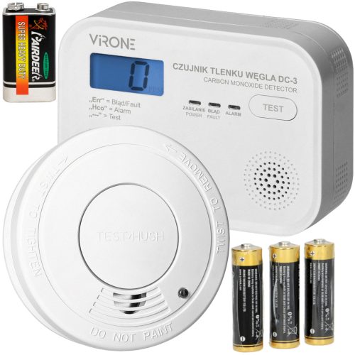 Virone DC-3 Kohlenmonoxidmelder weiß + Rauch- und Feuermelder, lauter batteriebetriebener Melder