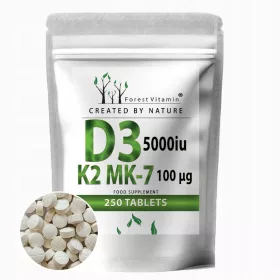   Vitamin D3 5000 IU + K2 MK-7 100 µg - für ein starkes Immunsystem, Knochen und Zähne - 250 Tabletten