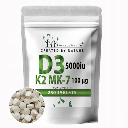 Vitamin D3 5000 IU + K2 MK-7 100 µg - für ein starkes Immunsystem, Knochen und Zähne - 250 Tabletten