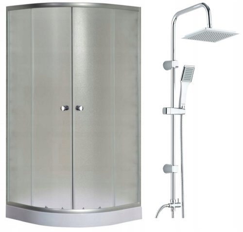 Invena Vitoria Duschkabine Doppelschiebetüren 90 x 90 cm + Kuchinox Hiro Aufputz-Duschset