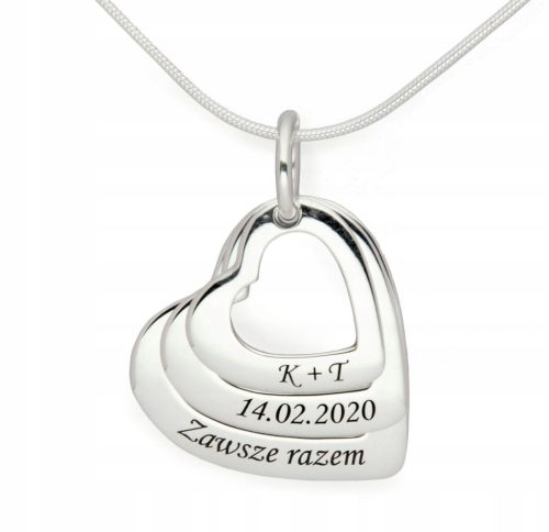  Silberne Halskette 3 HERZEN Geschenk + IHRE GRAVUR